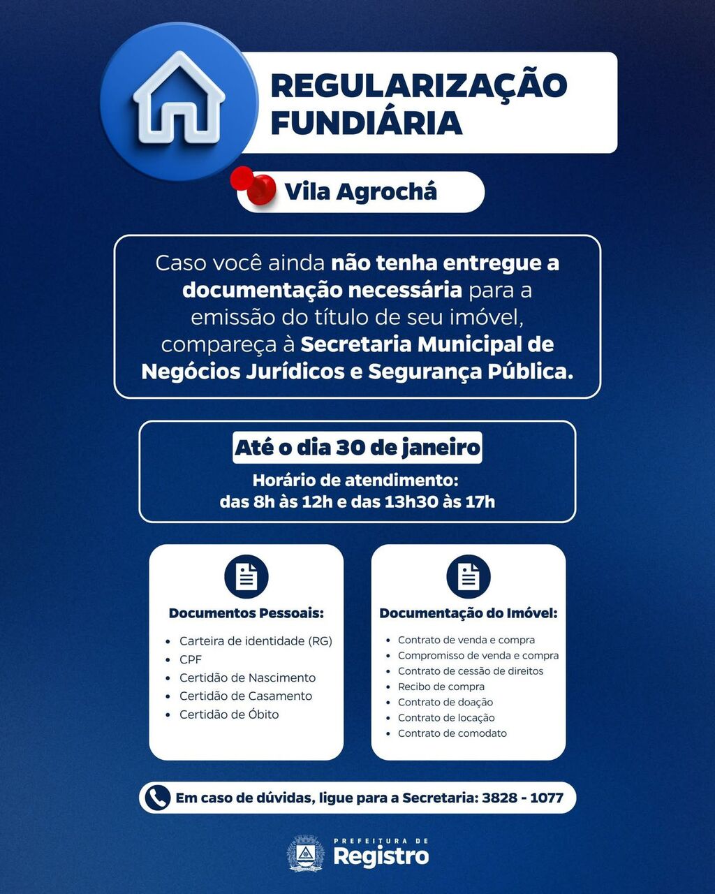 Regularização Fundiária: Vila Agrochá convoca moradores para entrega de documentos